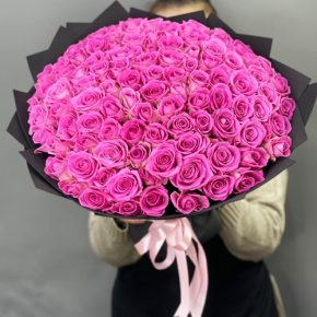 Букет 101 розовой розы Кения (40 см) в Волоколамске