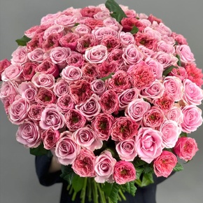 Нежный букет из 101 розы Риджентс парк и Аваланж микс  (70 см) в Волоколамске