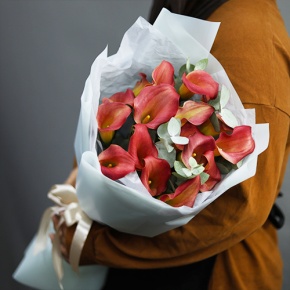 Букет из 17 нежных калл с эвкалиптом в Волоколамске