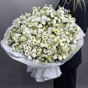 Букет "Эдем" из хризантем, маттиол и ромашек в Волоколамске