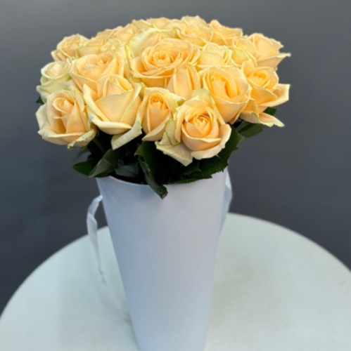 25 кремовых роз в конусе в Волоколамске